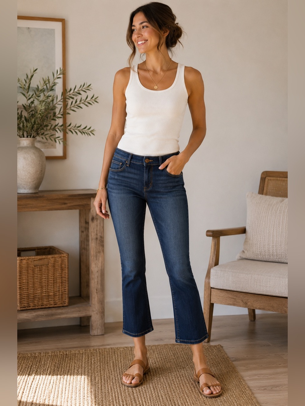 J.Jill Authentic Fit Petite Demi Bootcut Crop Blue Denim Jeans 14P